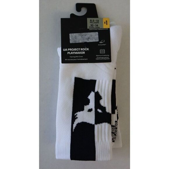 Under Armour Mens 8.5-13 Women 10-14 White Project Rock Playmaker Mid-Crew Socks - Picture 3 of 7